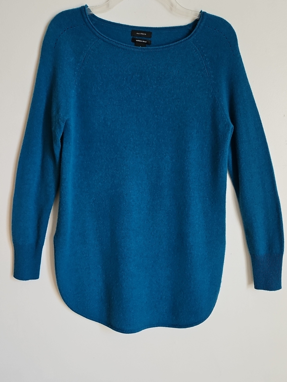 Halogen Wool Cashmere Sweater Tunic Dark Turquoise S Curved Hems Quiet Luxury